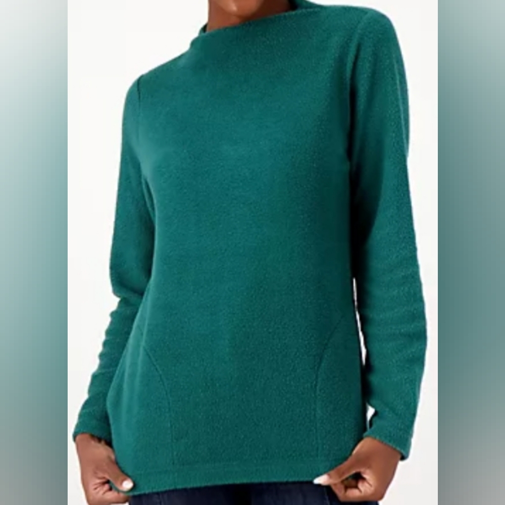 Denim & Co - Womens Large Comfort Zone Baby Sherpa Funnel Neck Pullover
